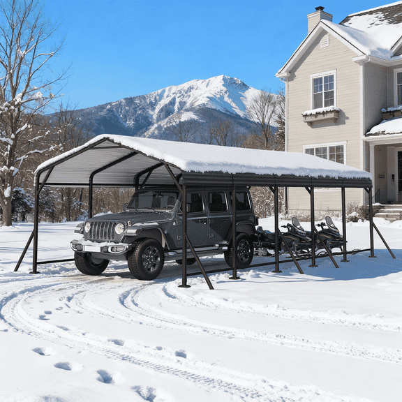 Mellcom Metal Carport 13'x26'，Heavy Duty Outdoor Carport with Galvanized Metal Roof and Frame for Car,RV and Trucks