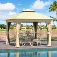 thumbnail image 1 of Mellcom 10'x10' Outdoor Gazebo, Double Roof Patio Gazebo with Mosquito Nettings and Privacy Screens,Kahaki, 1 of 8