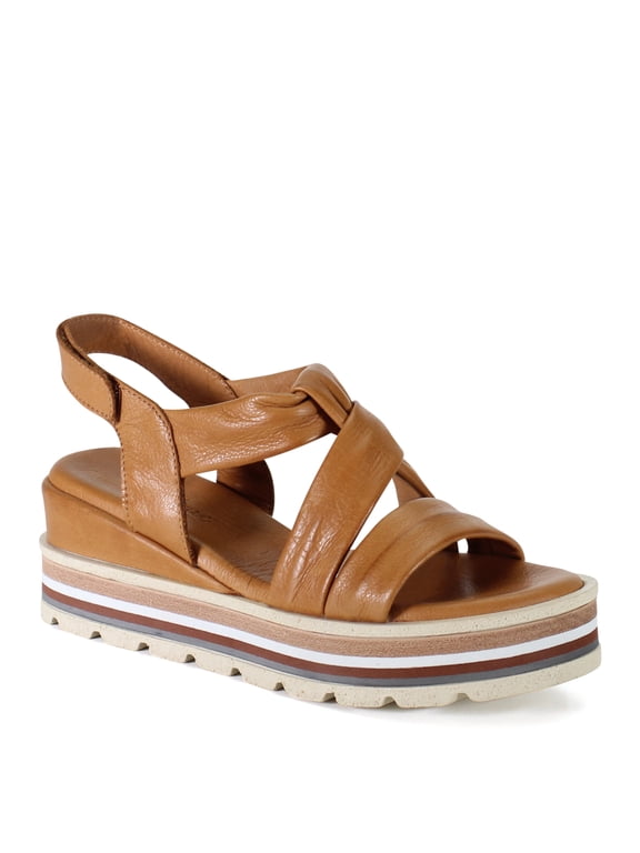 True Women's Mellen Camp Leather Strappy Platform Wedge Sandal (Coconut, 38)