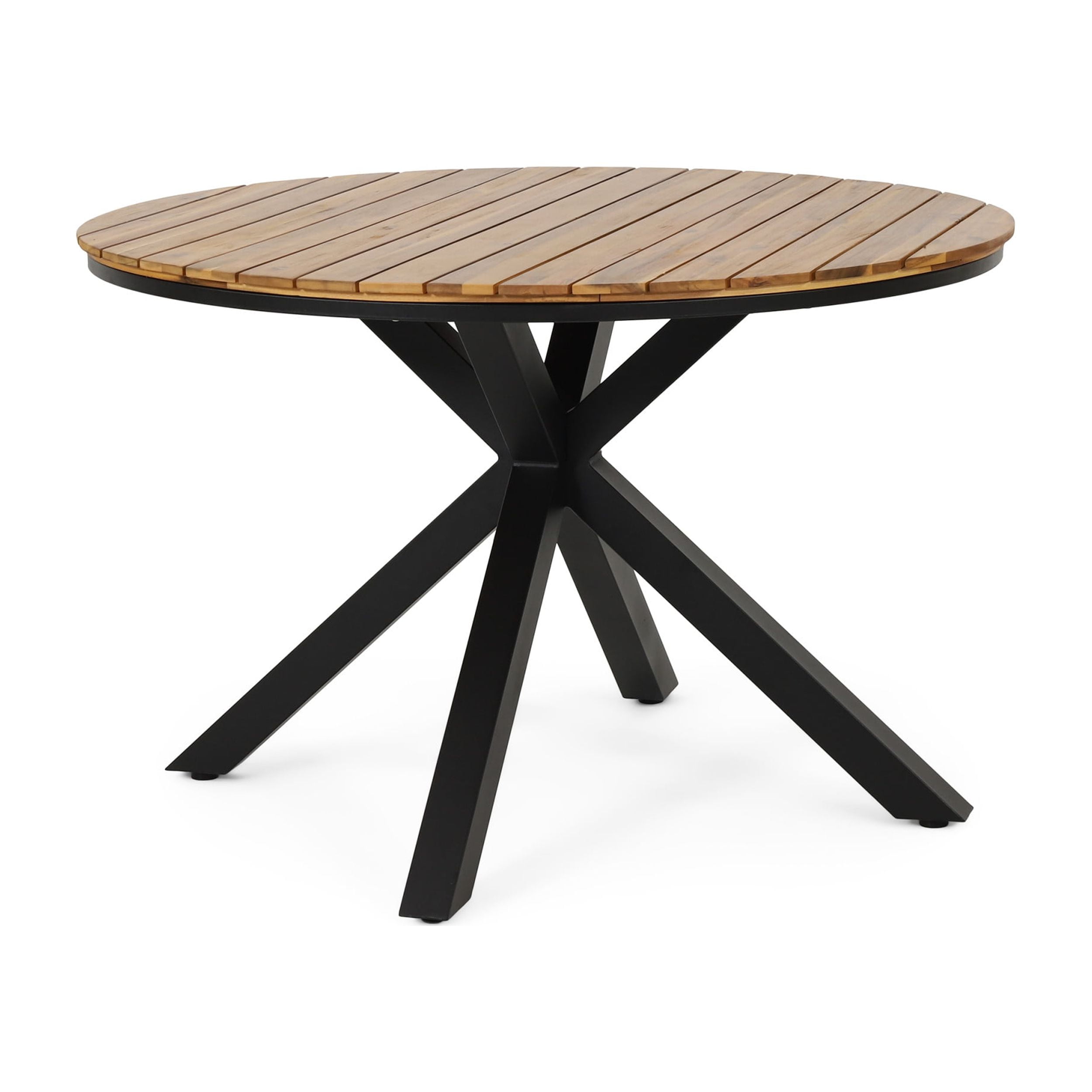 Mellie Outdoor Acacia Wood Circular Dining Table, Teak and Black ...