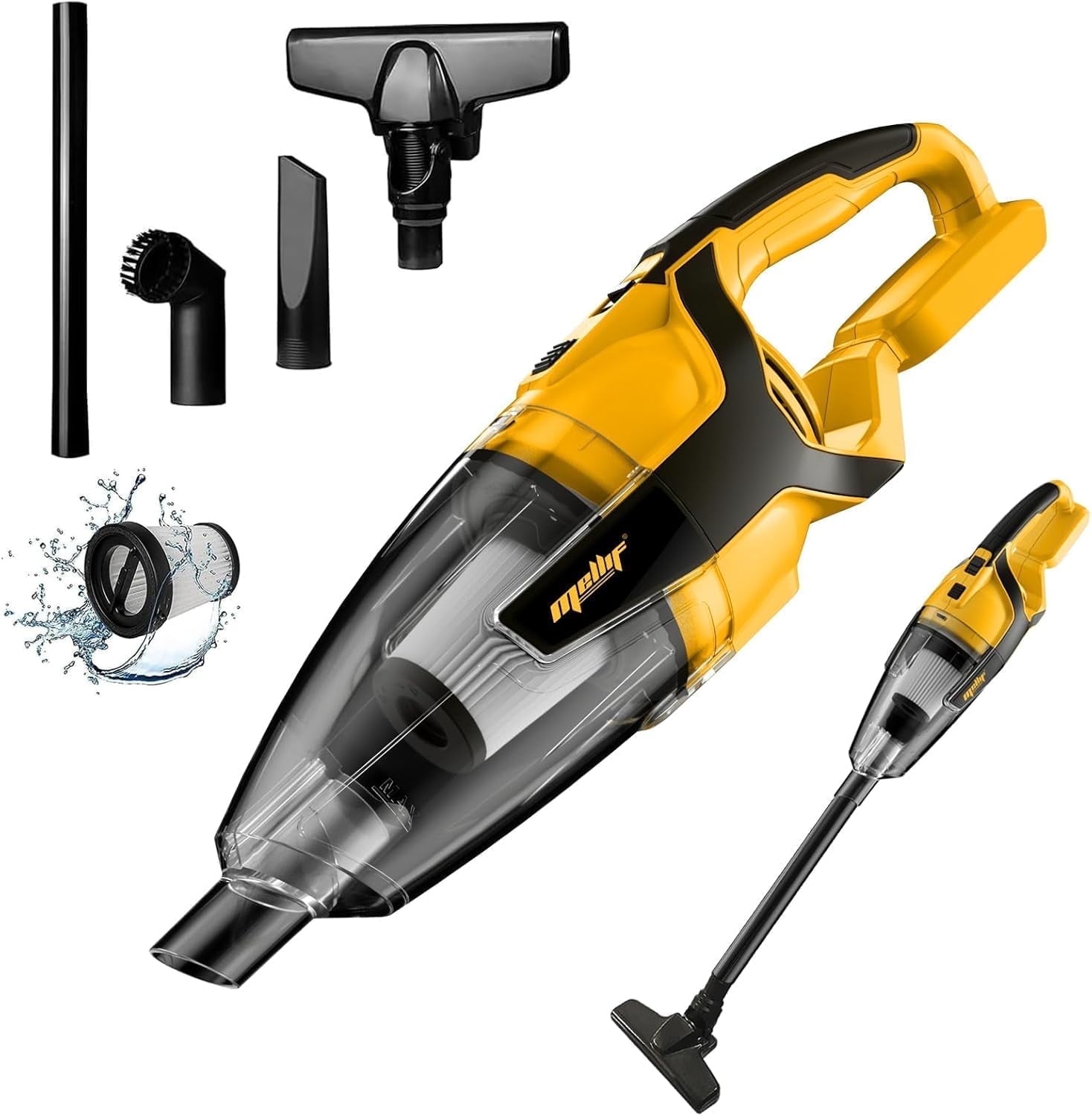 Mellif Cordless Vacuum Cleaner with Washable HEPA Filters, Compatible with Dewalt 20V Battery (Tool Only)