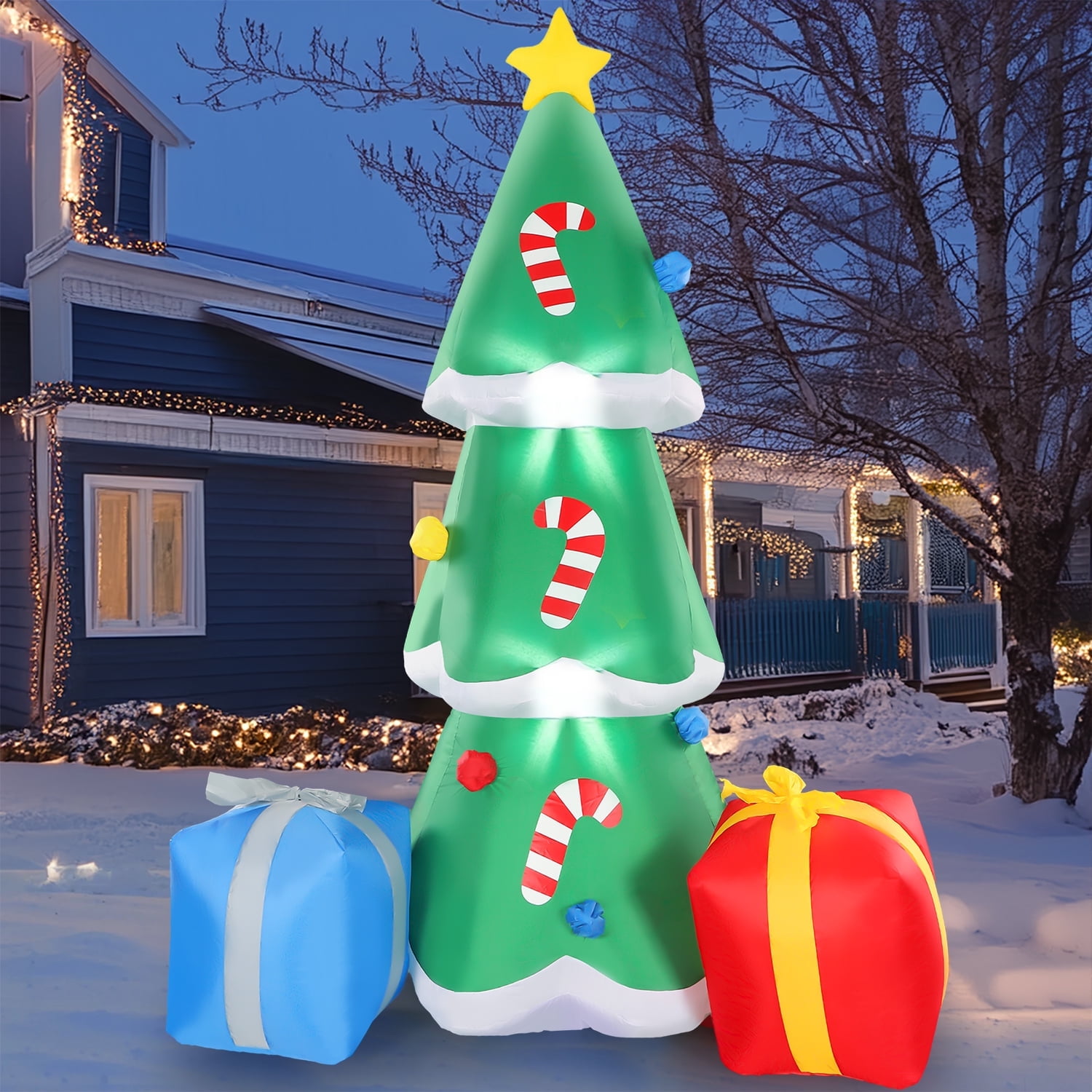 6 FT Inflatable Christmas Tree Blow-up Xmas Tree Decoration with Gift Boxes