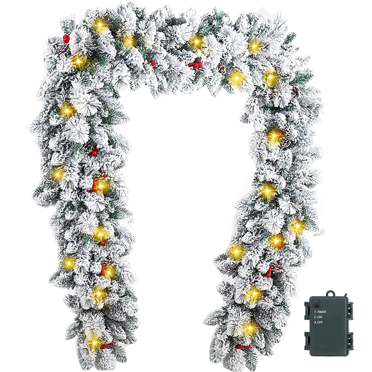 Melliful 9 ft PreLit Christmas Garland, Snowy Flocked Garland