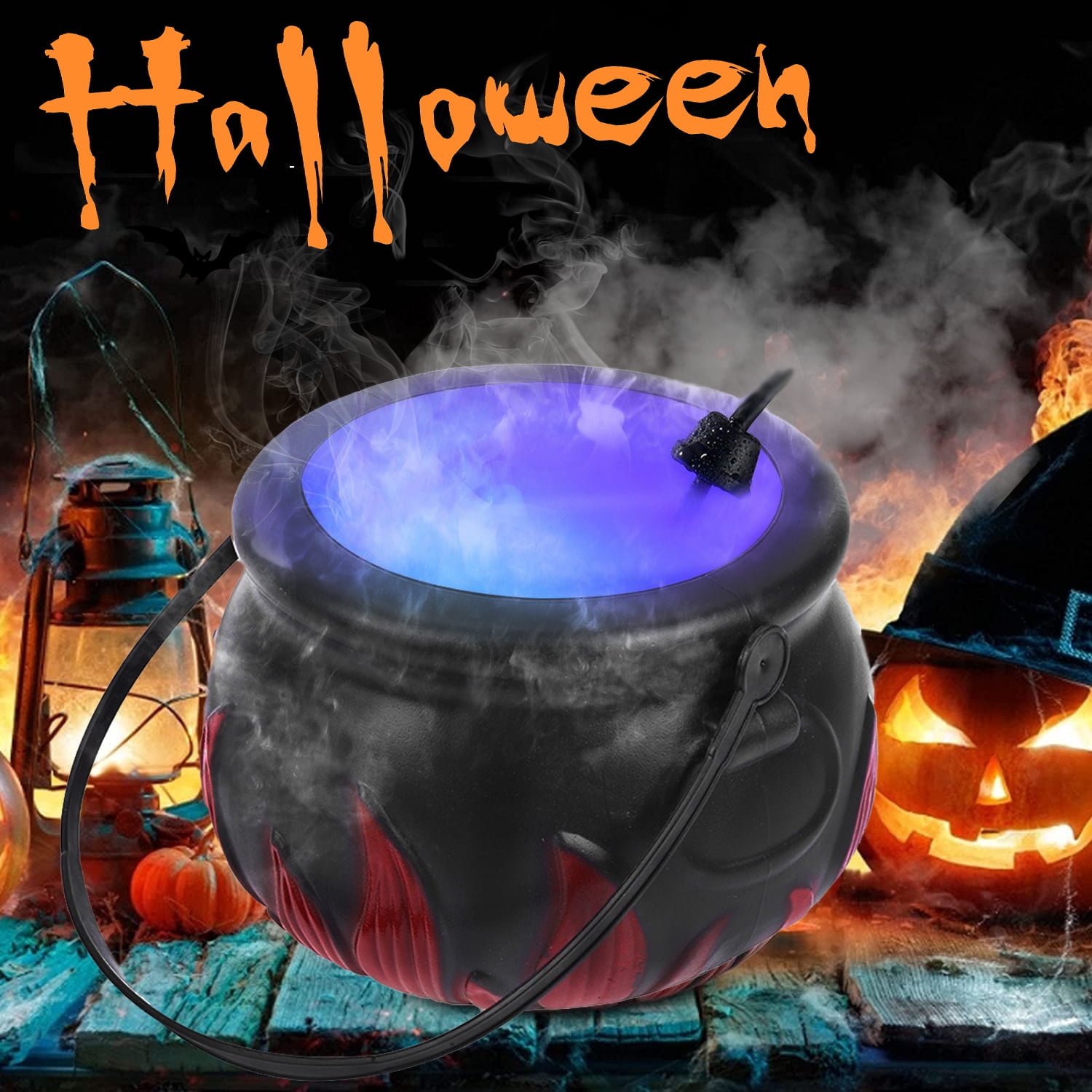 Melliful Halloween Fog Machine Witch Cauldron with Colorful LED Lights