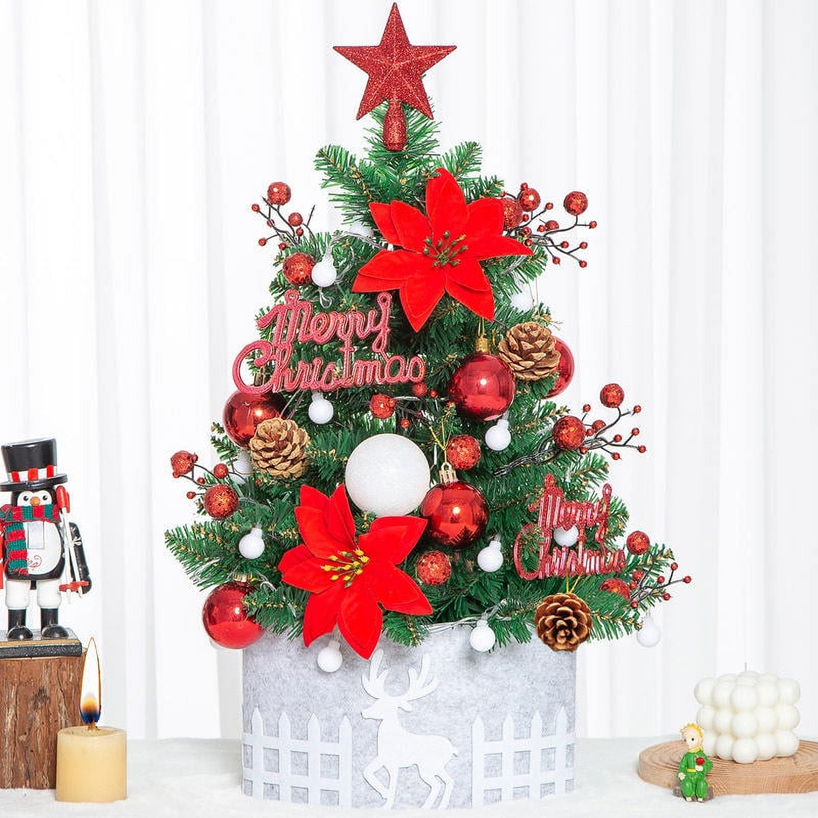 Melliful Small Prelit Tabletop Christmas Tree, Artificial Mini