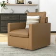 thumbnail image 1 of Mellory Upholstered Faux Leather Swivel Armchair, Brown, 1 of 9