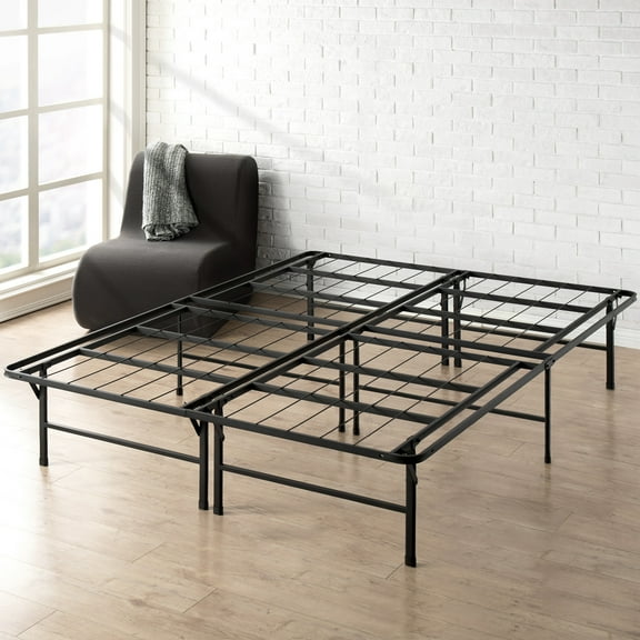 Mellow 14" Metal Platform Bed Frame, Heavy Duty Steel Slats, Black, Cal King