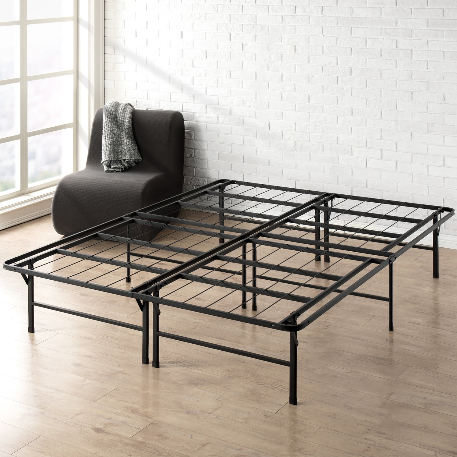 Mellow 14" Metal Platform Bed Frame, Heavy-Duty Steel Slats, Black, King