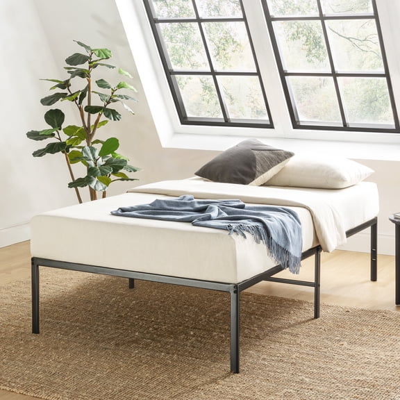 Best Price Mattress 16" Metal Platform Bed Frame, Heavy Duty Steel Slats, Black, Twin