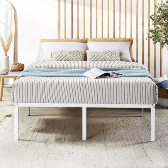 Best Price Mattress 16" Metal Platform Bed Frame with Heavy Duty Steel Slats, White, King
