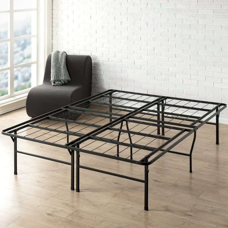Mellow 18 Inch Bifold Metal Platform Bed Frame Heavy Duty Steel Slats Black Queen Smart Bases