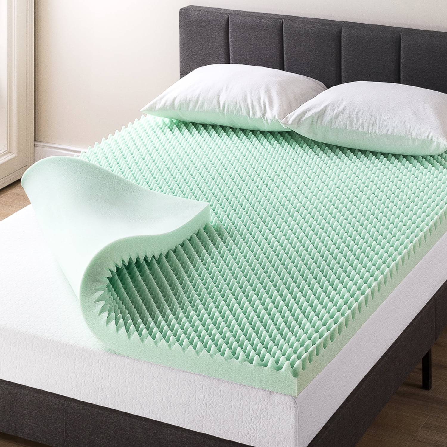 Mellow 3" Egg Crate Memory Foam Mattress Topper with Aloe Vera Infusion, Short Queen