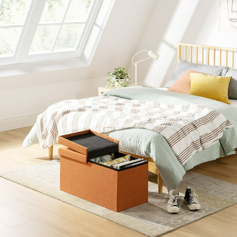 Mellow 30 Inch Smart Lift Top Button Tufted Fabric Collapsible Storage Ottoman Amber Orange Walmart