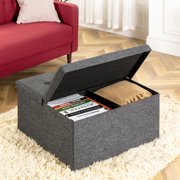 Mellow 30 Inch Smart Lift Top Fabric Collapsible Storage Ottoman, Dark Grey