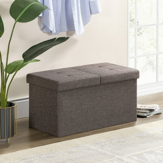 Mellow 30" Smart Lift Top Button Fabric Collapsible Storage Ottoman, Brown