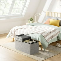 Mellow 30" Smart Lift Top Button Fabric Collapsible Storage Ottoman, Light Grey