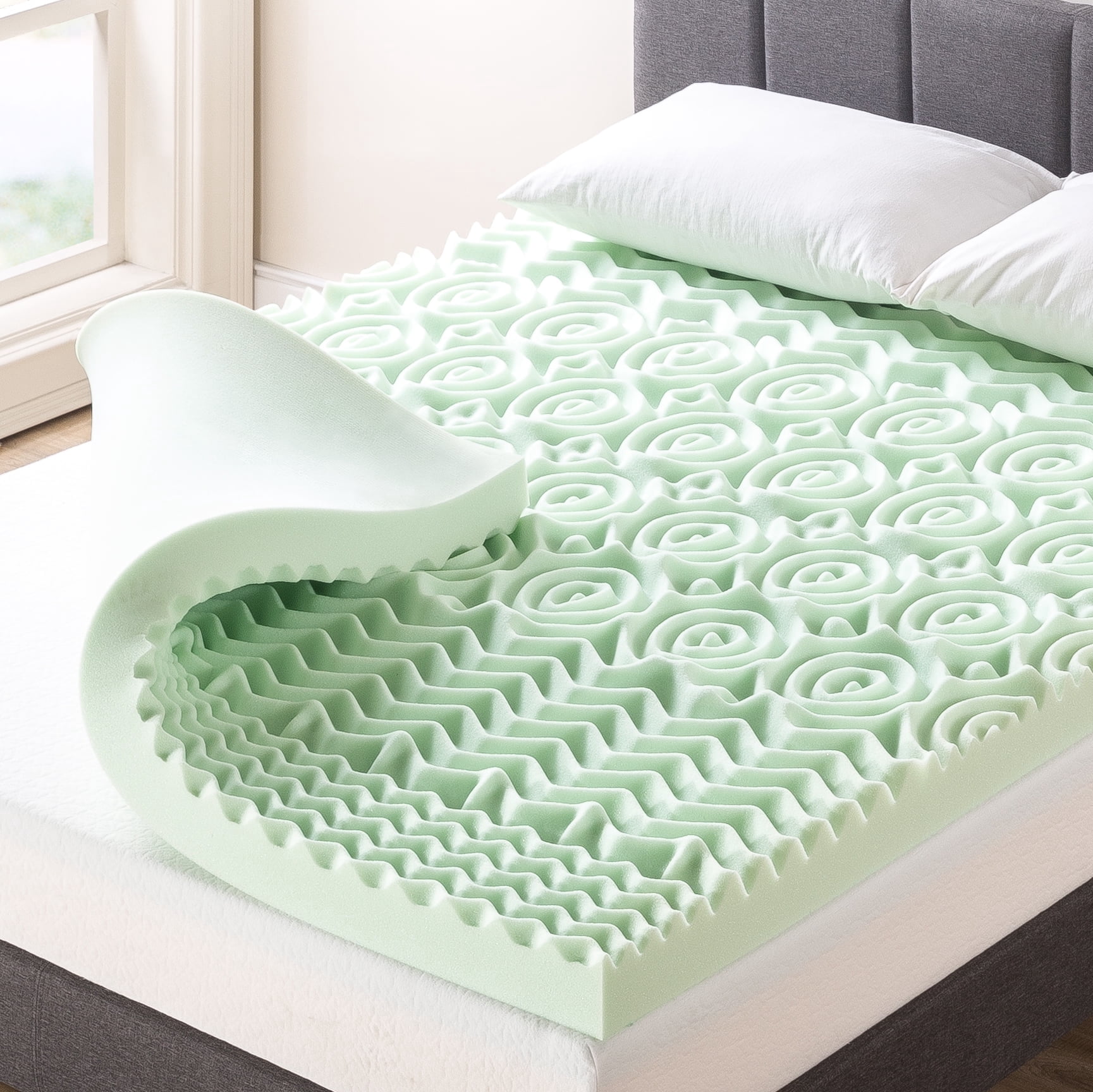 Best Price Mattress 4" 5-Zone Memory Foam Mattress Topper with Green Tea Infusion, King