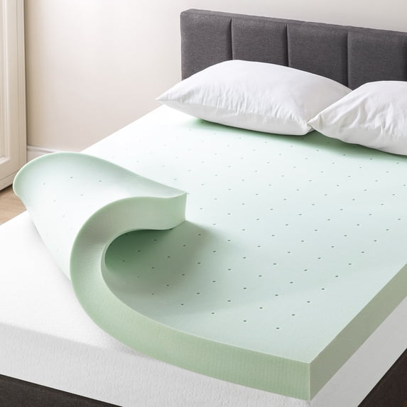 Mellow 4" Ventilated Memory Foam Mattress Topper with Green Tea Infusion, Short Queen