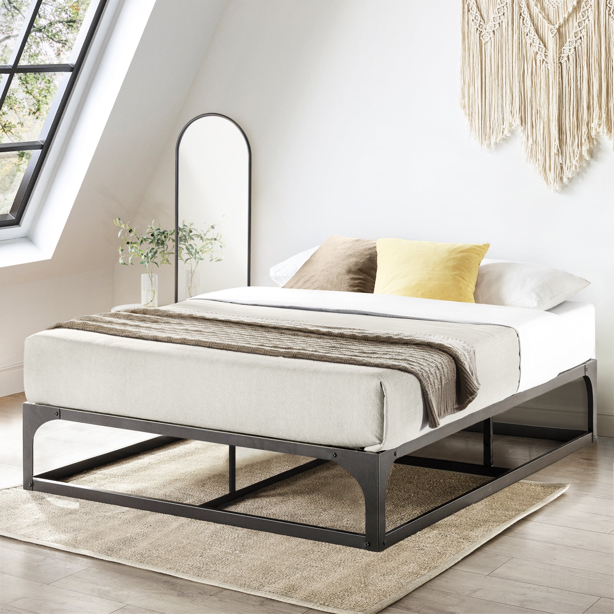 Mellow Ace of Base 12" Metal Platform Bed with Steel Slats, Black, Twin