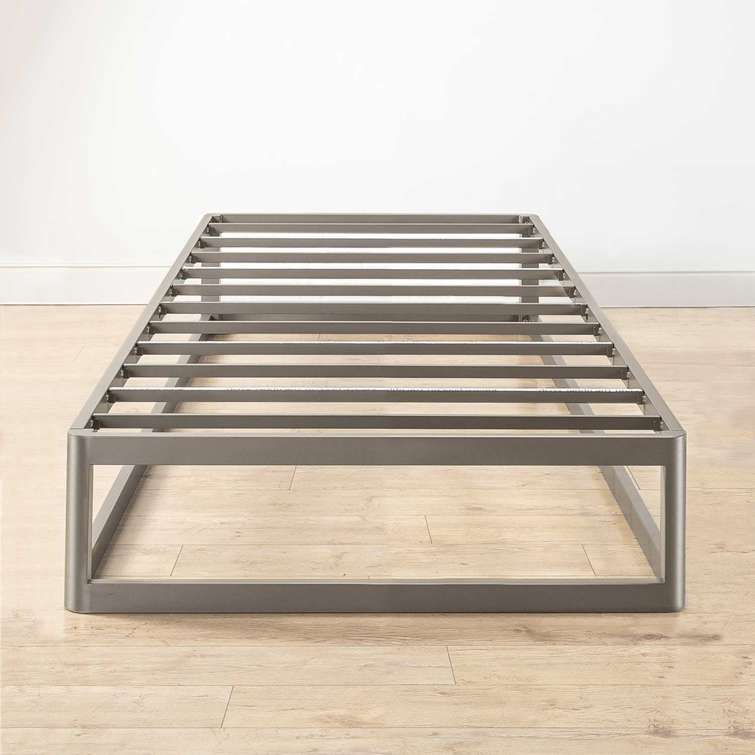 Mellow Ace of Base 12" Metal Platform Bed with Steel Slats, Champagne Grey, Twin