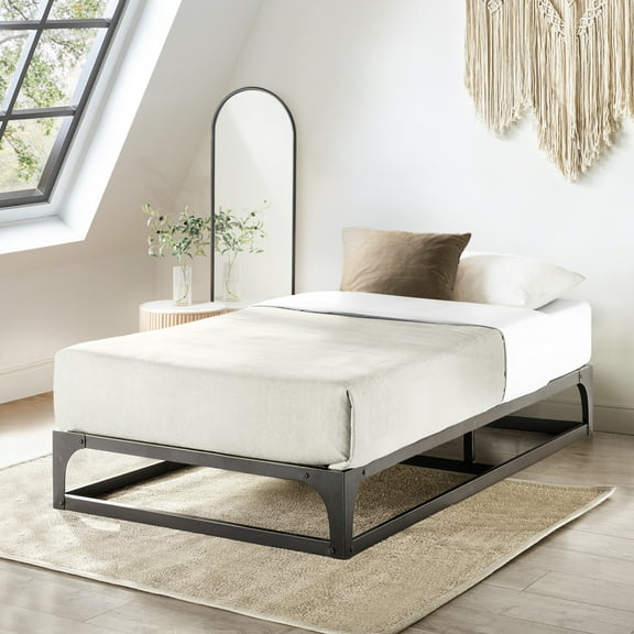 Mellow Ace of Base 9" Metal Platform Bed with Steel Slats, Black, King