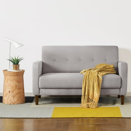 Mellow Adair Mid-Century Modern Fabric Loveseat with Armrest Pockets, Light Grey