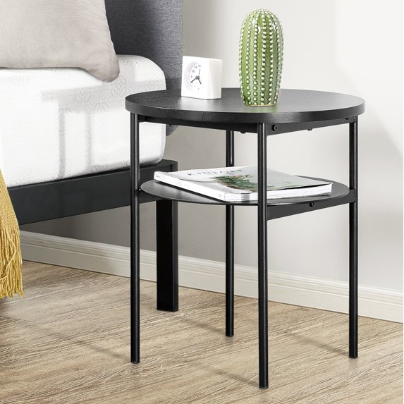 Mellow Aida Round Multipurpose End & Side Table with Steel Legs, Black