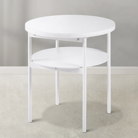 Mellow Aida Round Multipurpose End & Side Table with Steel Legs, White