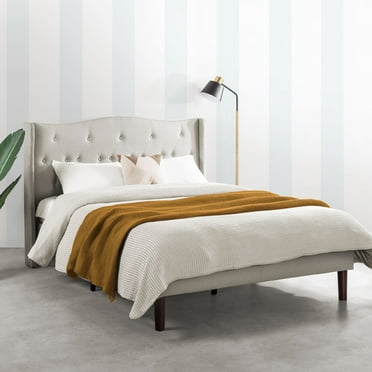 Mellow Amabel Upholstered Platform Bed with Wingback Headboard, Light Grey, Queen