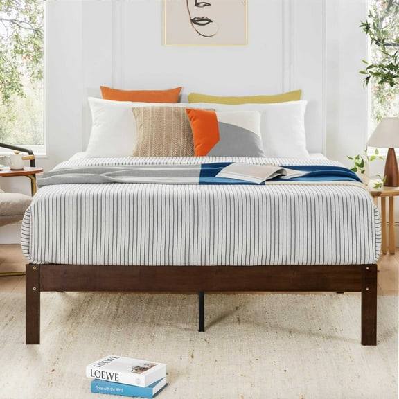 Best Price Mattress Asher 14" Bamboo Wood Platform Bed with Wooden Slats, Coffee, Queen