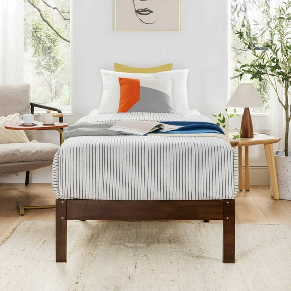 Best Price Mattress Asher 14" Bamboo Wood Platform Bed with Wooden Slats, Coffee, Twin