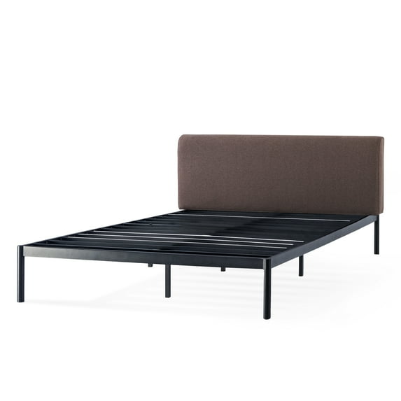 Mellow BREE Metal Platform Bed Frame with Curved Upholstered Backboard, King, Espresso