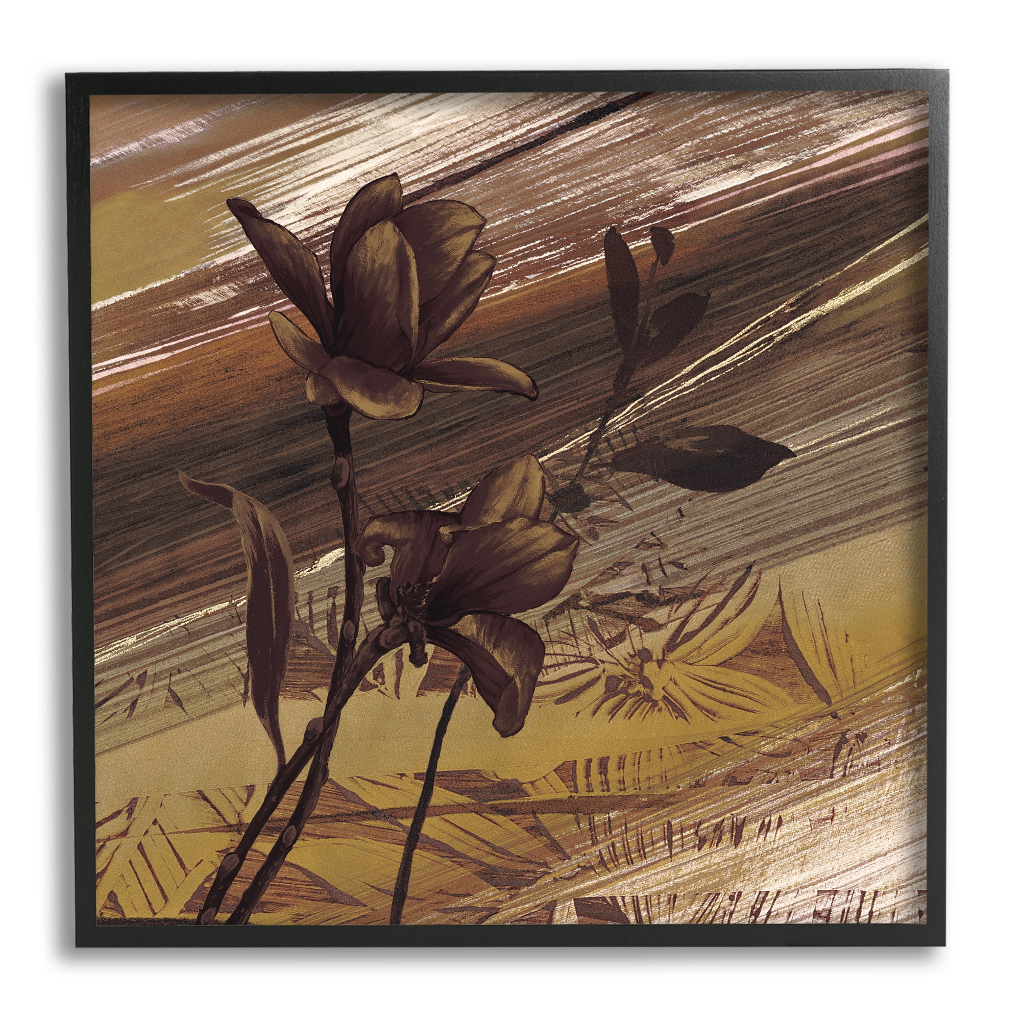 Mellow Brown Flowers Abstract Tan Muddy Earth Tones Botanical & Floral Framed Art Print Wall Art, 17x17