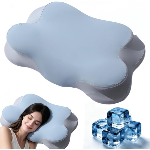 Mellow Cloud Pillow, Ergonomic Memory Foam Cloud Align Pillow for Neck Support, Mellow Sleep for Sleeping Side, Back, and Stom (Blue)