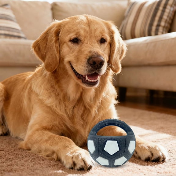 The Mellow Dog Calming Ball with Handle, Interactive Football Shape Dog Toy, Treat Dispensing & Lick Ball with Squeaker, Floating Toss and Fetch Toy for Small Medium Large Dogs
