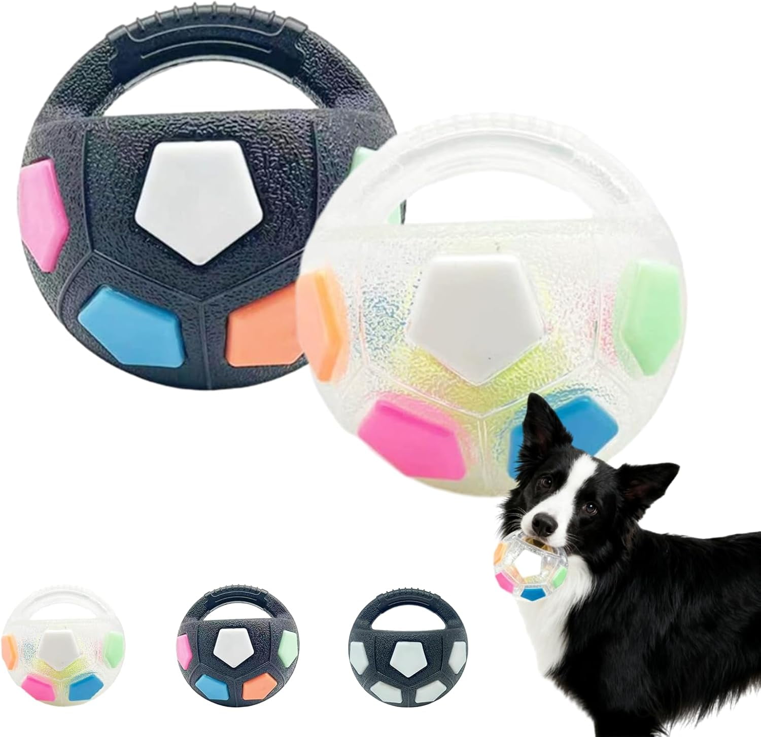 The Mellow Dog Calming Ball with Handle, Pet Dog Football Shape Toy, Rubber, Squeaky, Suitable, Interactive Pet Toy, for Medium Large Breeds, Training & Outdoor Games