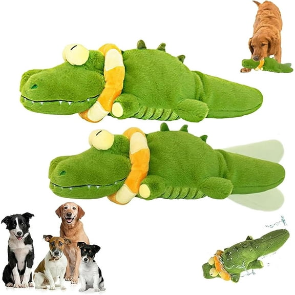 The Mellow Dog - Calming Crocodile, Plush Dog Toy, Automatic Tail-Wagging, Soft & Washable Cover, Interactive & Emotional Support Plush for Dogs for Small, Medium & Large Dogs