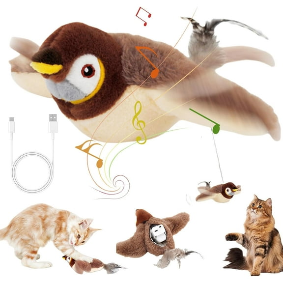 The Mellow Dog Calming Sparrow, Calming Sparrow Toy with Chirping Sound, Interactive Chirping Flapping Bird Toy with Removable Shell, Trigger Natural Hunting Instinct (1Pcs)