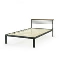 thumbnail image 1 of Mellow HYLLE Metal and Wood Platform Bed Frame with Low Headboard Shelf, Twin, Pine, 1 of 12