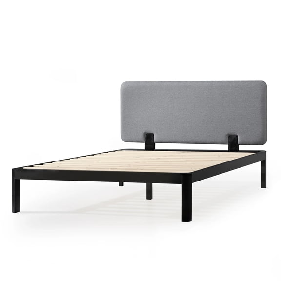 Mellow KERT Metal and Wood Platform Bed frame with Upholstered Headboard, Full, Grey