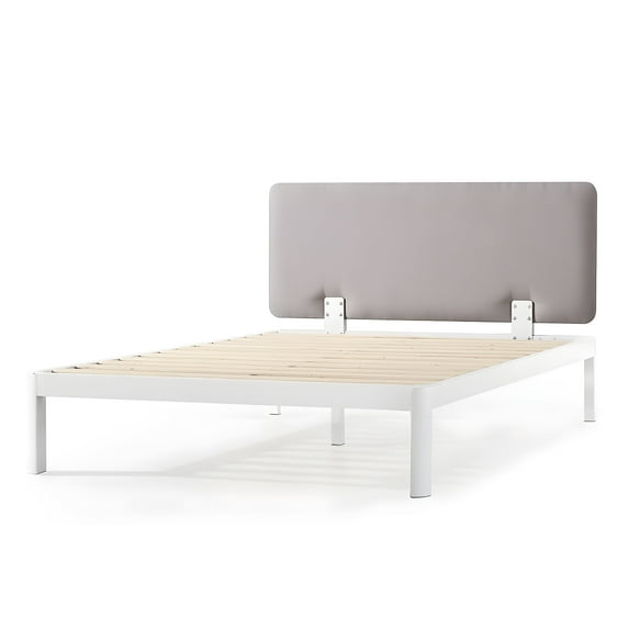 Mellow KERT Metal and Wood Platform Bed frame with Upholstered Headboard, Full, Oak Grey