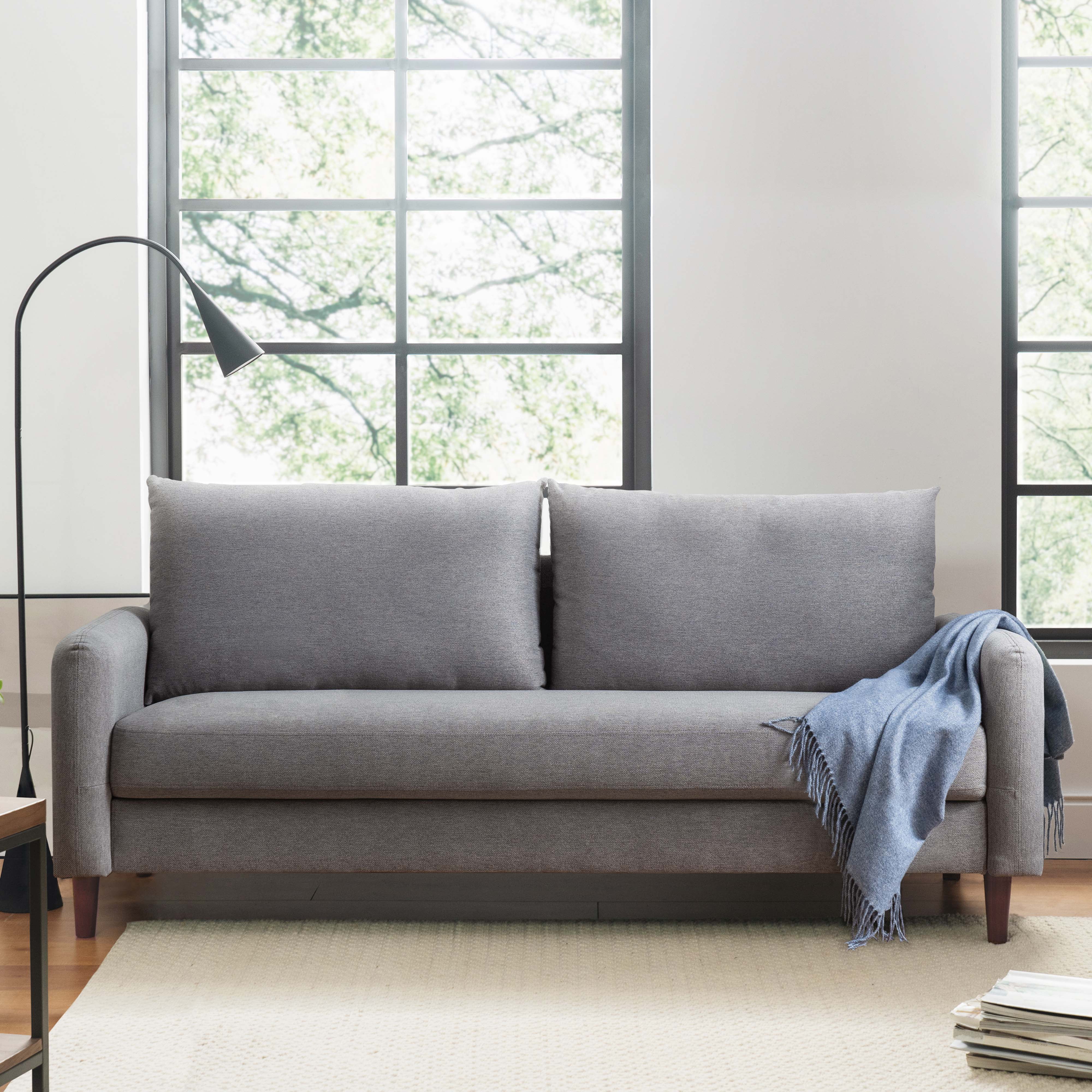 Mellow Mae Mid Century Modern Sofa with Curved Arms Light Grey