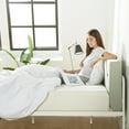 thumbnail image 1 of Mellow Maggie Metal Platform Bed with Upholstered Cushion Headboard, Sky Grey, Full, 1 of 9