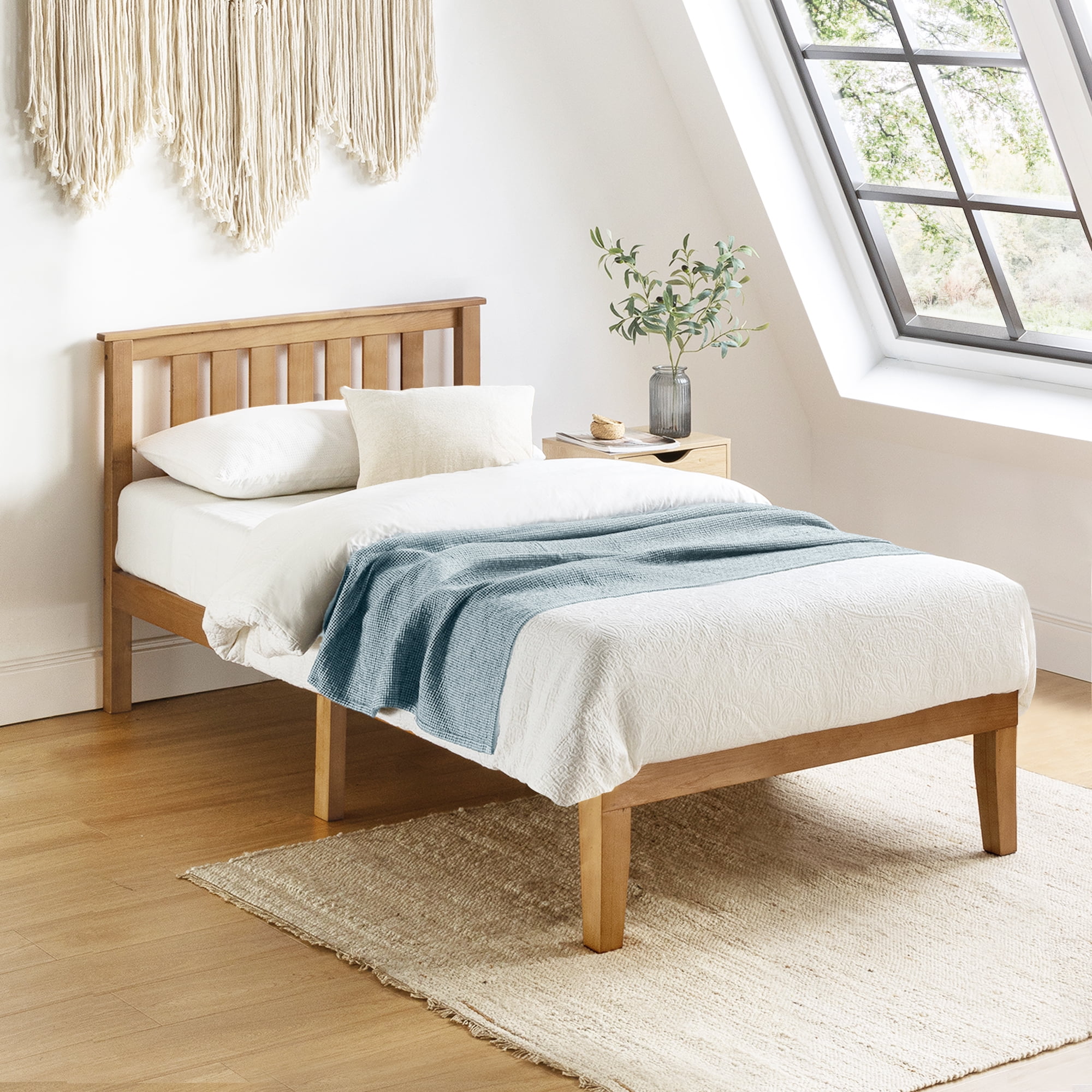 Mellow Marley Solid Wood Platform Bed with Paneled Headboard, Natural