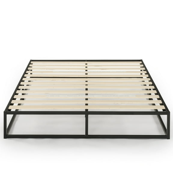 Mellow Modernista 10" Metal Platform Bed Frame with Wooden Slat Foundation, King, Black
