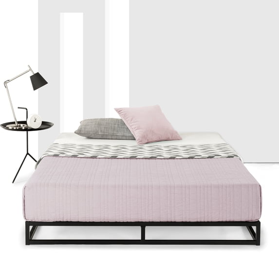Mellow Modernista 6" Metal Platform Bed with Wooden Slats, Black, Queen