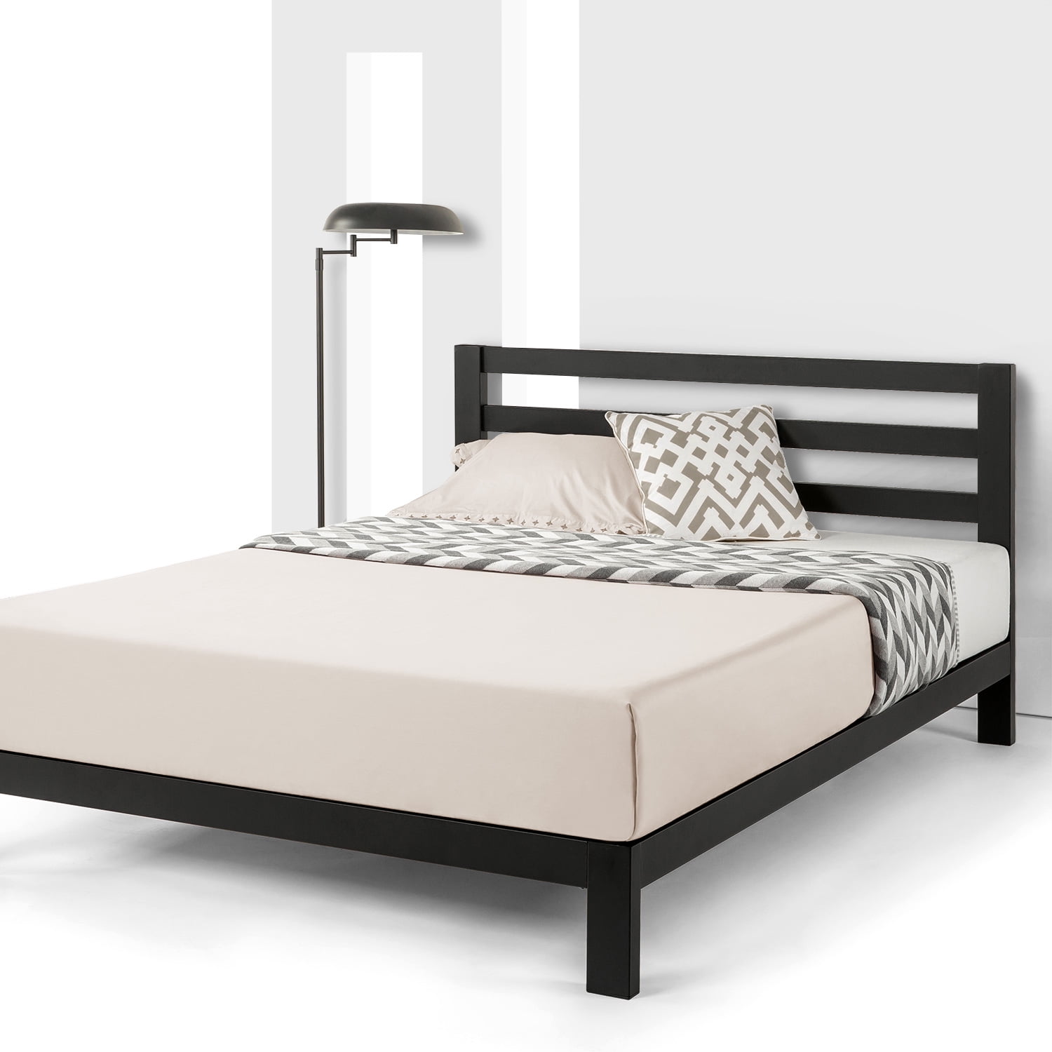 Mellow Modernista Classic HD 10" Metal Platform Bed with Headboard and Wood Slats, Black, Twin