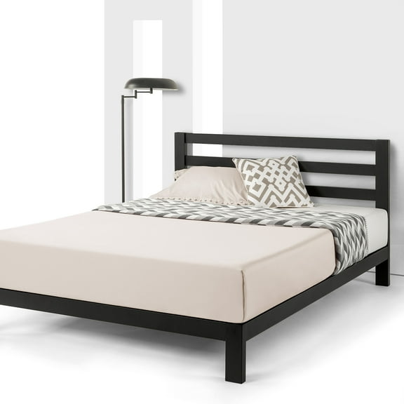 Mellow Modernista Classic HD 10" Metal Platform Bed with Headboard and Wood Slats, Black, Twin