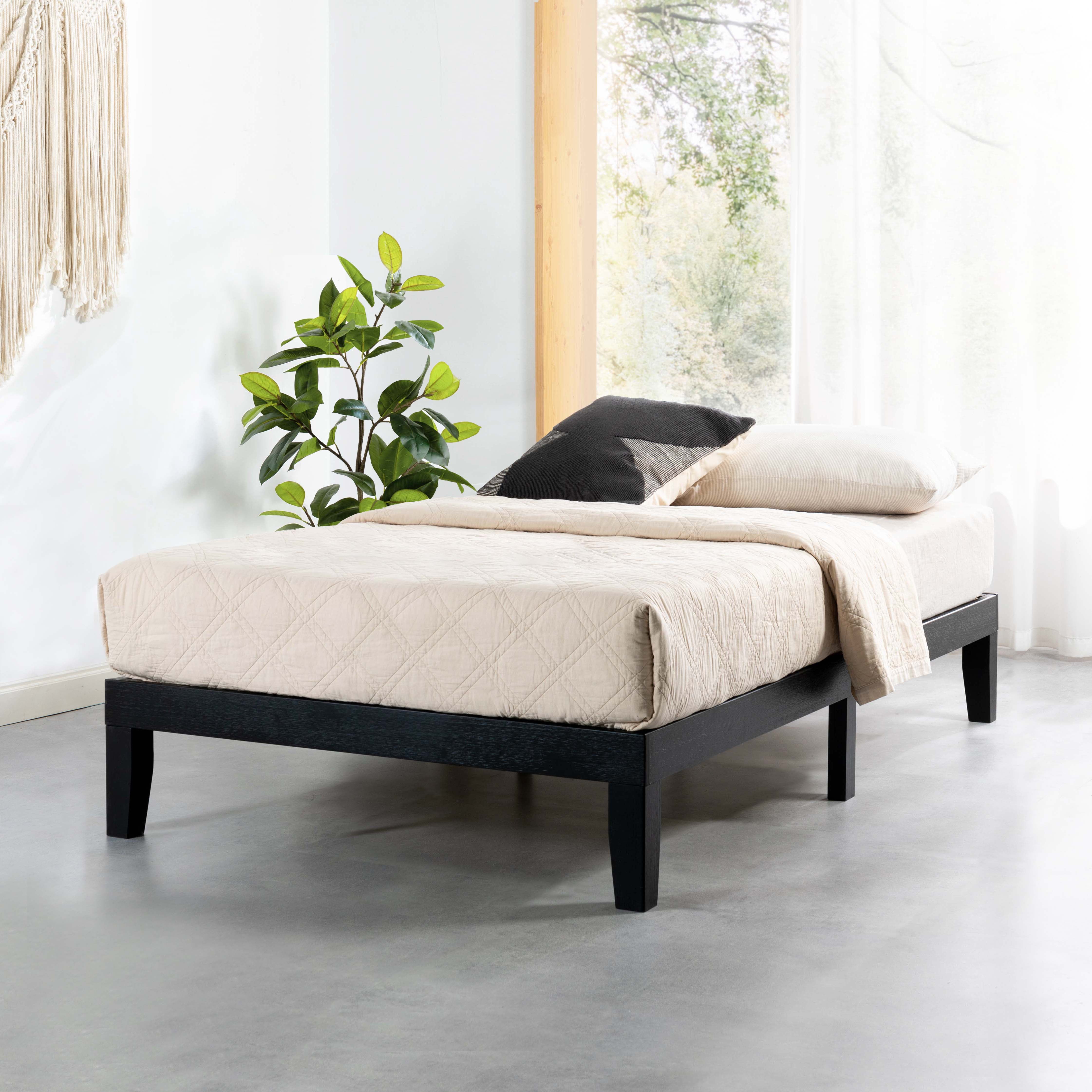 Mellow Naturalista Classic 12" Solid Wood Platform Bed with Wooden Slats, Black, Twin XL