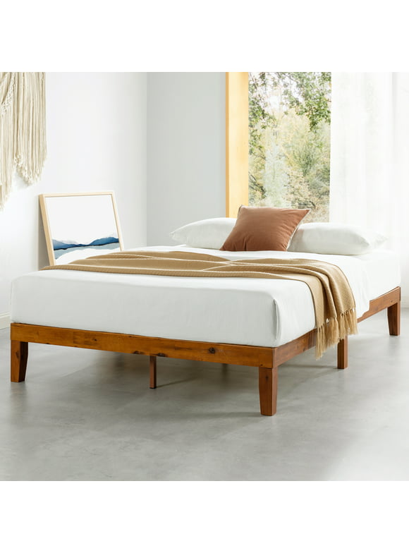 Mellow Naturalista Classic 12" Solid Wood Platform Bed with Wooden Slats, Queen, Cherry